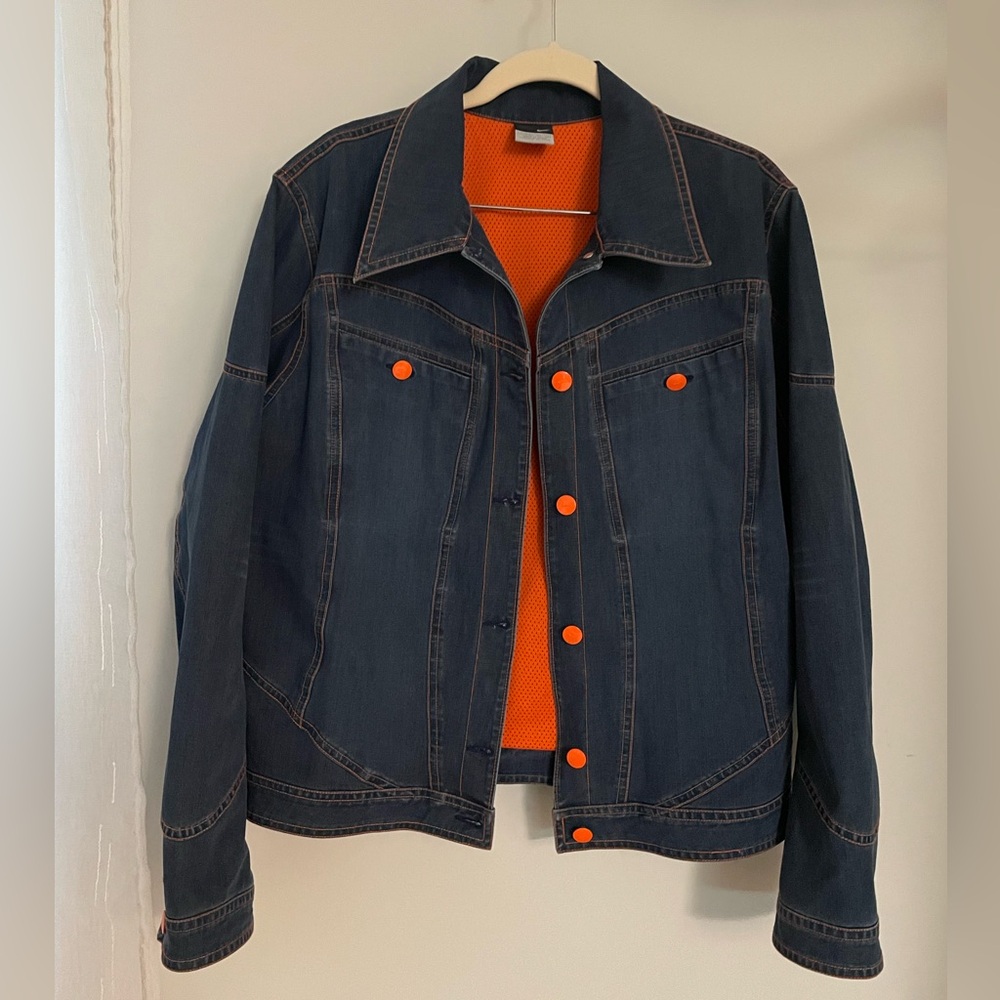 Nike Navy Denim Jacket with Vibrant Orange Interior